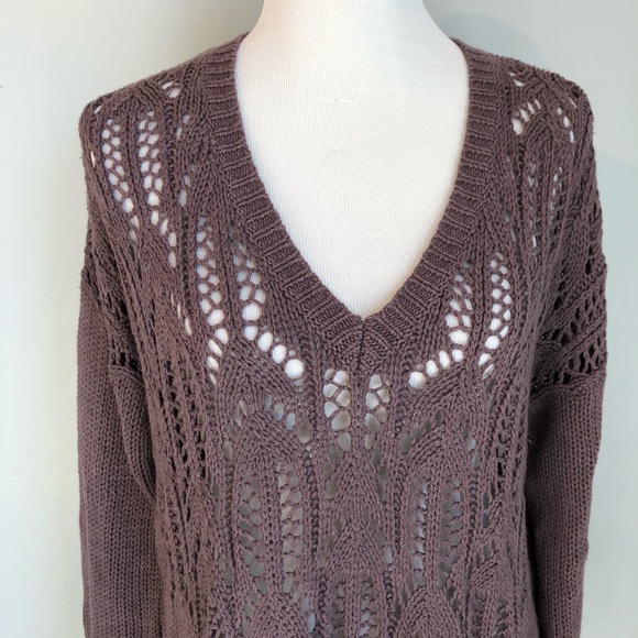 Kimchi Blue Purple Cotton Open Knit V 